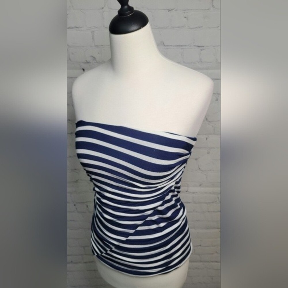 CAbi Blaine 2 way Tube Top Skirt Sz S Navy White Stiped Ribbed Nautical